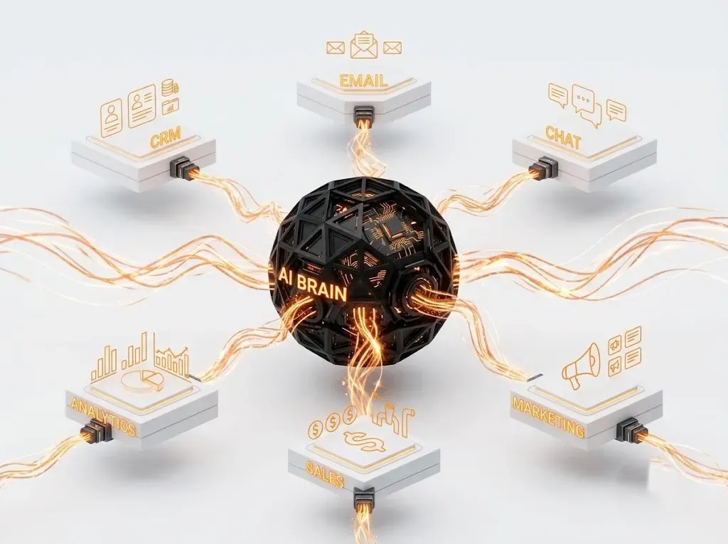 AI brain connecting business apps